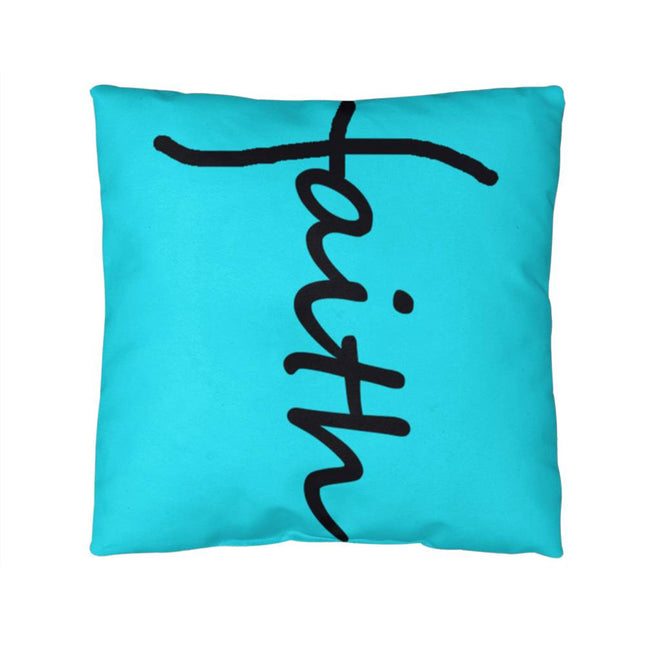Faith Throw Pillow | Teal Christian Home Decor Accent Pillow (Black Script)