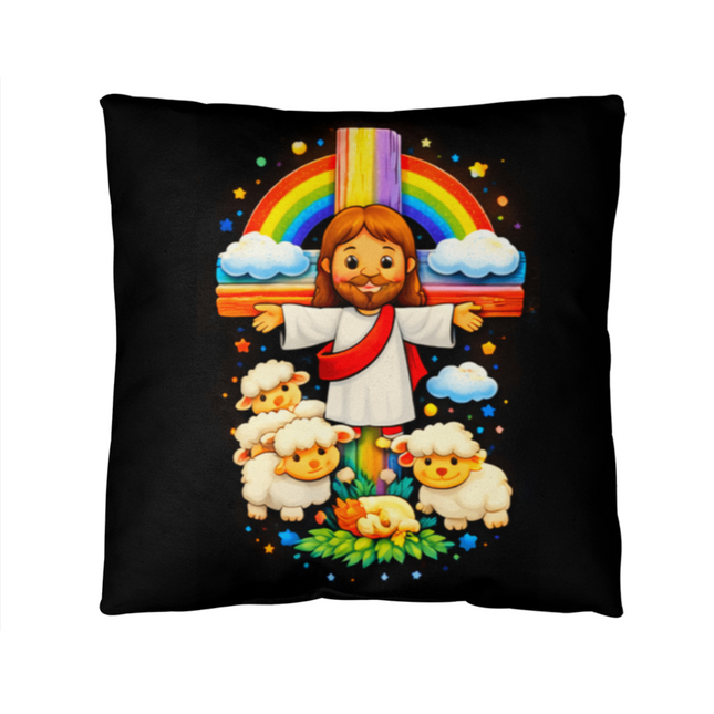 Jesus With the Sheep Throw Pillow – Christian Gift for Kids
