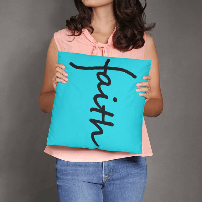 Faith Throw Pillow | Teal Christian Home Decor Accent Pillow (Black Script)