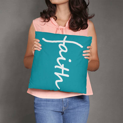 Faith Throw Pillow | Teal Christian Home Decor Accent Pillow