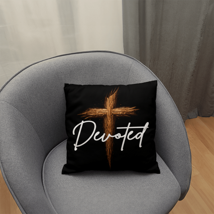 Devoted Cross Throw Pillow – Christian Gift for Men