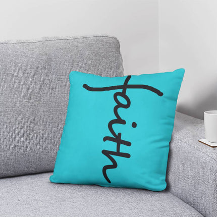 Faith Throw Pillow | Teal Christian Home Decor Accent Pillow (Black Script)