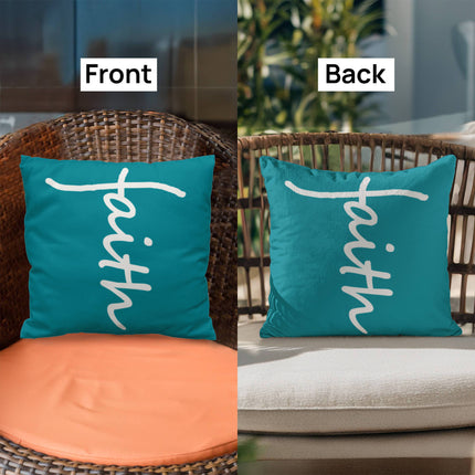Faith Throw Pillow | Teal Christian Home Decor Accent Pillow