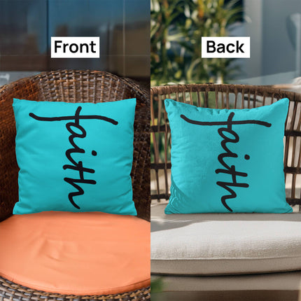 Faith Throw Pillow | Teal Christian Home Decor Accent Pillow (Black Script)