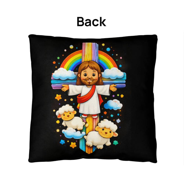 Jesus & Little Lambs Throw Pillow – Christian Gift for Kids
