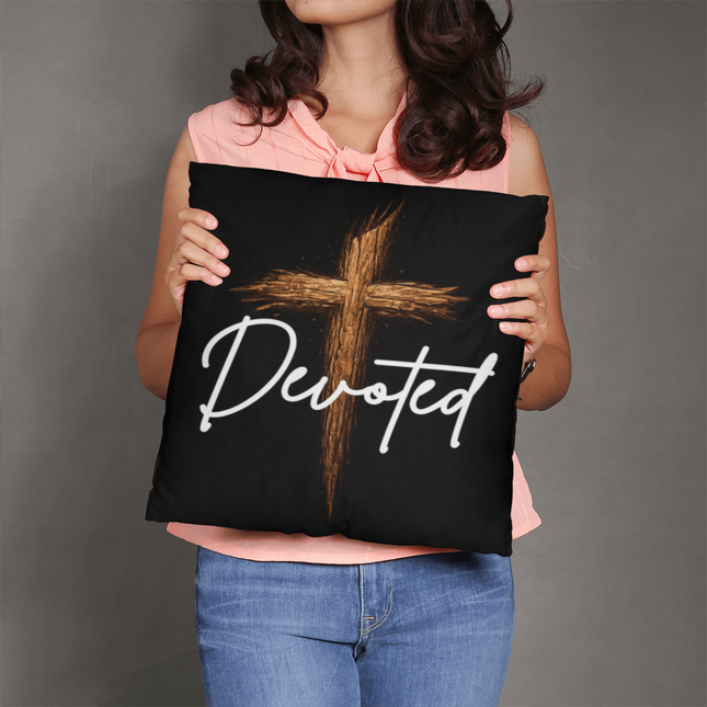 Devoted Cross Throw Pillow – Christian Gift for Men