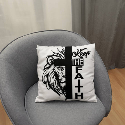 Modern Christian classic pillow with Faith design — "She prays her way through" — a faith-forward gift for women
