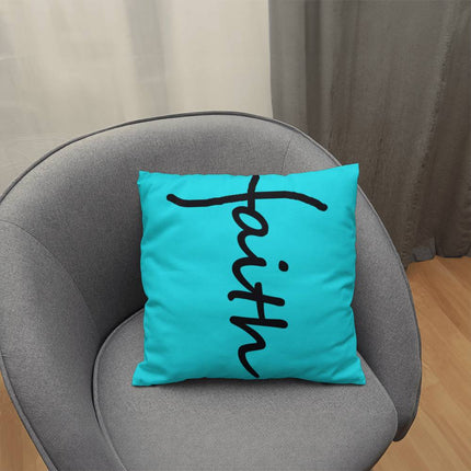 Faith Throw Pillow | Teal Christian Home Decor Accent Pillow (Black Script)