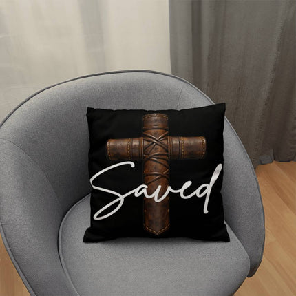 Saved Cross Throw Pillow – Christian Gift for Men