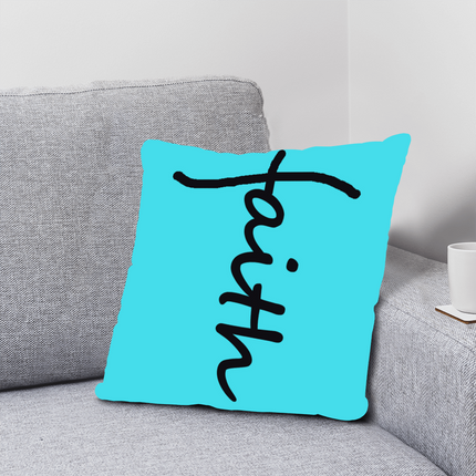 Faith Throw Pillow | Teal Christian Home Decor Accent Pillow (Black Script)