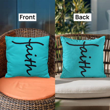 Faith Throw Pillow | Teal Christian Home Decor Accent Pillow (Black Script)
