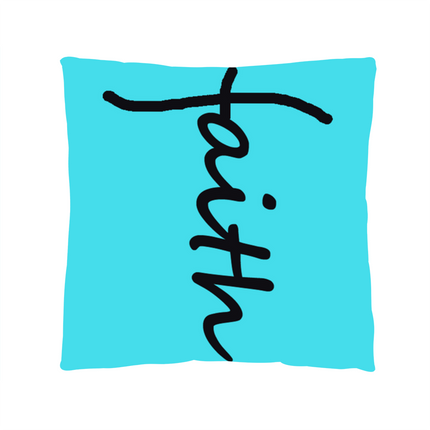 Faith Throw Pillow | Teal Christian Home Decor Accent Pillow (Black Script)