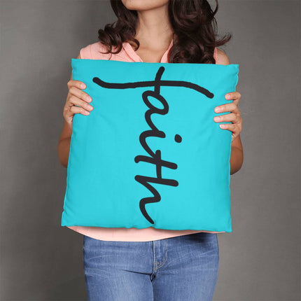 Faith Throw Pillow | Teal Christian Home Decor Accent Pillow (Black Script)