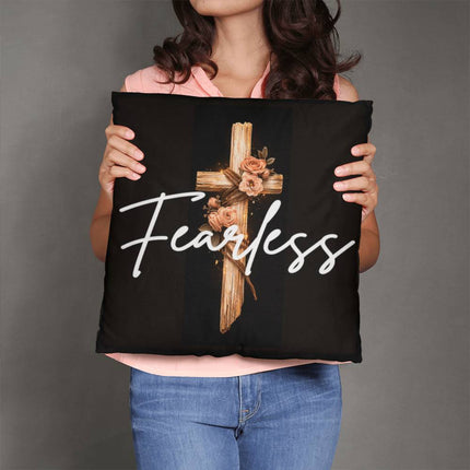 Fearless Teal Cross | Christian Pillow | Gift for Her