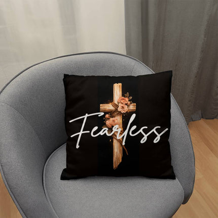Fearless Teal Cross | Christian Pillow | Gift for Her