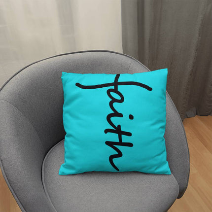 Faith Throw Pillow | Teal Christian Home Decor Accent Pillow (Black Script)