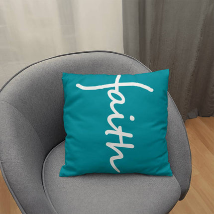 Faith Throw Pillow | Teal Christian Home Decor Accent Pillow