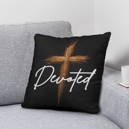 Devoted Cross Throw Pillow – Christian Gift for Men