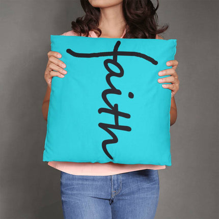 Faith Throw Pillow | Teal Christian Home Decor Accent Pillow (Black Script)