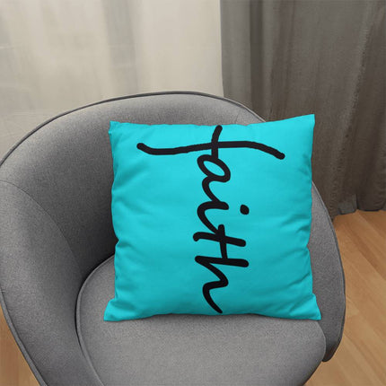 Faith Throw Pillow | Teal Christian Home Decor Accent Pillow (Black Script)