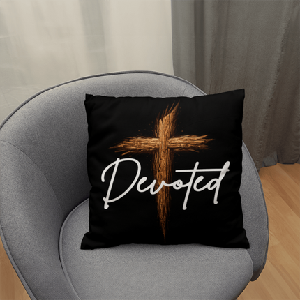 Devoted Cross Throw Pillow – Christian Gift for Men