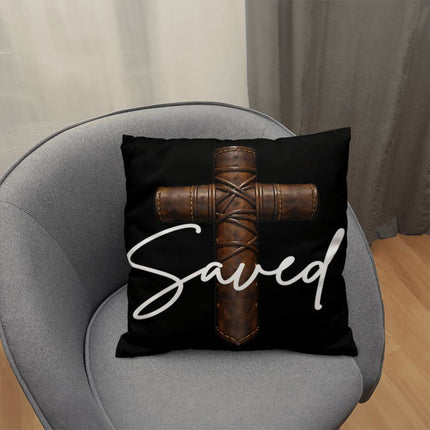 Saved Cross Throw Pillow – Christian Gift for Men
