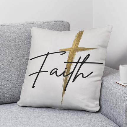Faith Cross Gold Christian Throw Pillow | Classic Home Decor