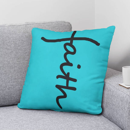 Faith Throw Pillow | Teal Christian Home Decor Accent Pillow (Black Script)