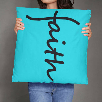 Faith Throw Pillow | Teal Christian Home Decor Accent Pillow (Black Script)