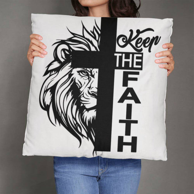 Keep The Faith Lion Cross | Christian Pillow | Gift for Her