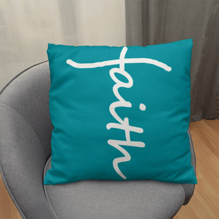 Faith Throw Pillow | Teal Christian Home Decor Accent Pillow
