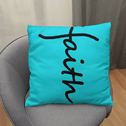 Faith Throw Pillow | Teal Christian Home Decor Accent Pillow (Black Script)