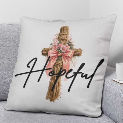 Hopeful Flower Cross Christian Pillow | Mother's Day Gift for Mom | Faith Gift