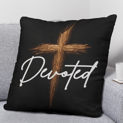Devoted Cross Throw Pillow – Christian Gift for Men