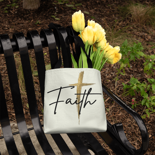 Faith Cross Gold Christian Tote Bag | Classic Everyday Carryall