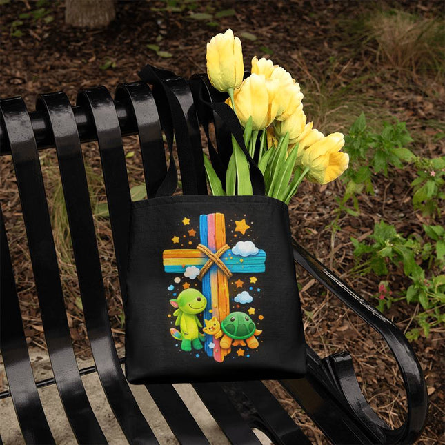 Cuddly Turtles Rainbow Cross Tote Bag – Christian Gift for Kids