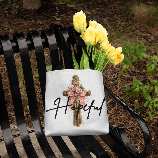 Hopeful Flower Cross Christian Tote Bag | Mother's Day Gift for Mom | Faith Gift