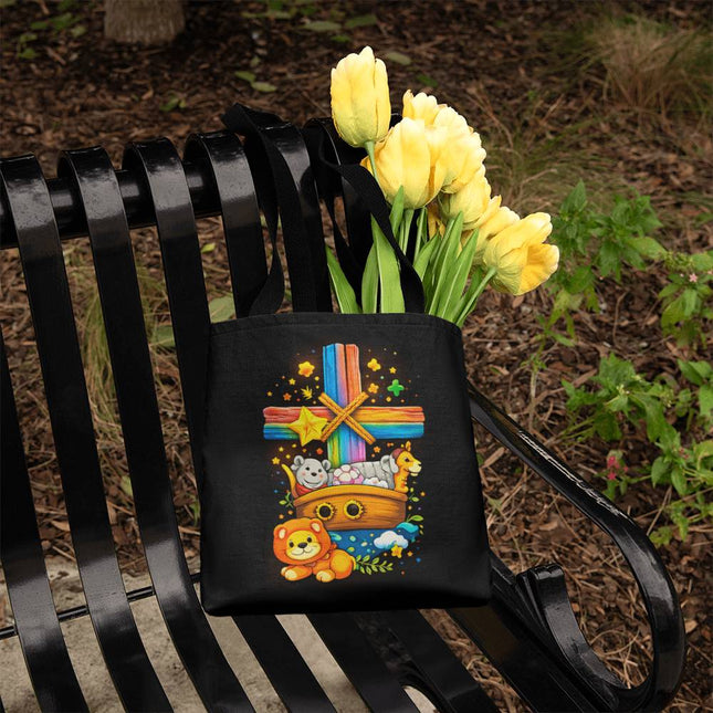 Noah's Ark Rainbow Cross Tote Bag – Christian Gift for Kids