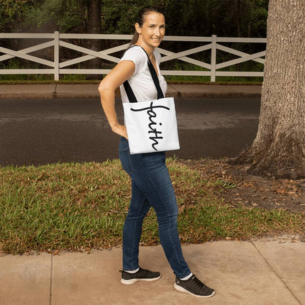 Faith Tote Bag | White Christian Tote for Church, Bible Study & Errands