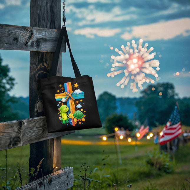 Cuddly Turtles Rainbow Cross Tote Bag – Christian Gift for Kids
