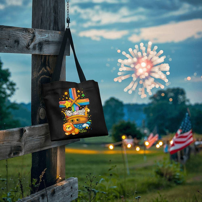 Noah's Ark Rainbow Cross Tote Bag – Christian Gift for Kids