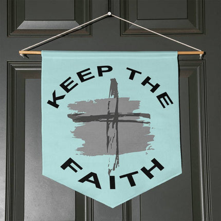 Keep the Faith Wall Pennant | Light Blue | 21x18 Christian Wall Decor