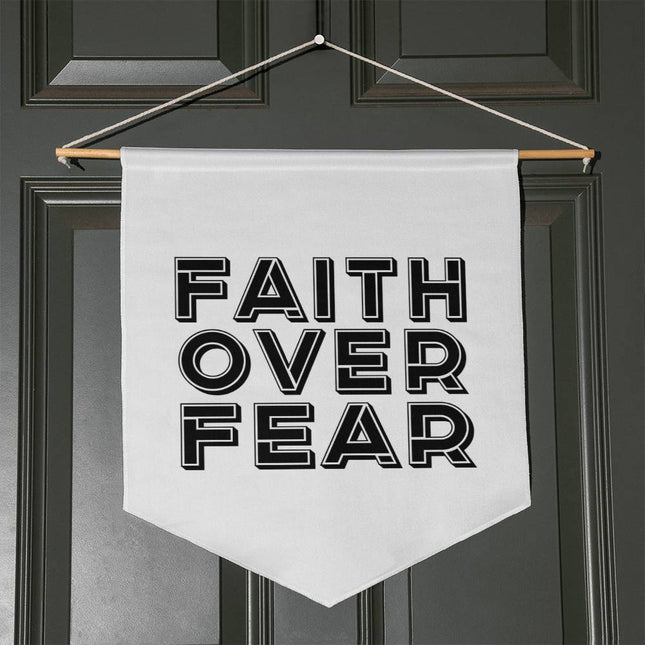 Faith Over Fear Wall Pennant | White | 21x18 Christian Wall Decor