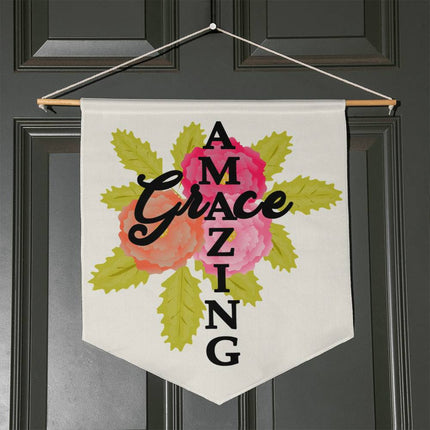 Amazing Grace Wall Pennant | Floral | 21x18 Christian Wall Decor