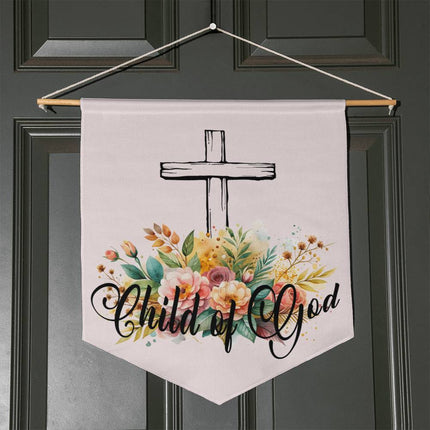 Child of God Wall Pennant | Cross Floral | 21x18 Christian Wall Decor
