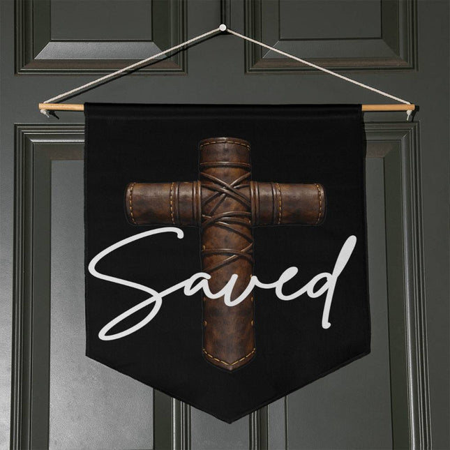 Saved Cross Wall Pennant – Christian Gift for Men
