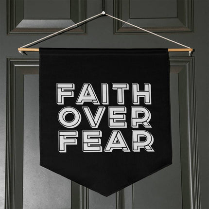 Faith Over Fear Wall Pennant | Black | 21x18 Christian Wall Decor