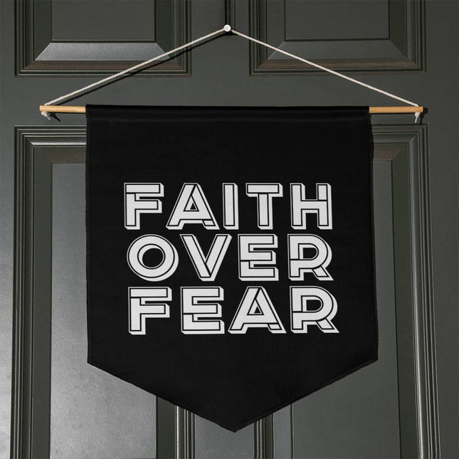 Faith Over Fear Wall Pennant | Black | 21x18 Christian Wall Decor