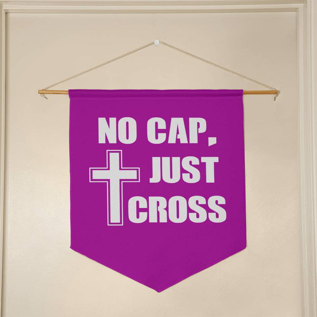 No Cap Just Cross Wall Pennant | Purple | 21x18 Faith Decor