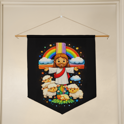 Jesus with Sheep's - Wall Pennant -Christian Gifts for Kids